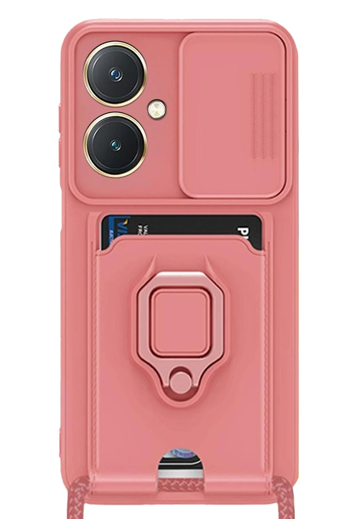 Vivo Y27 Kılıf Zuma Kartvizitli Yüzüklü Silikon - Pembe-(5796)