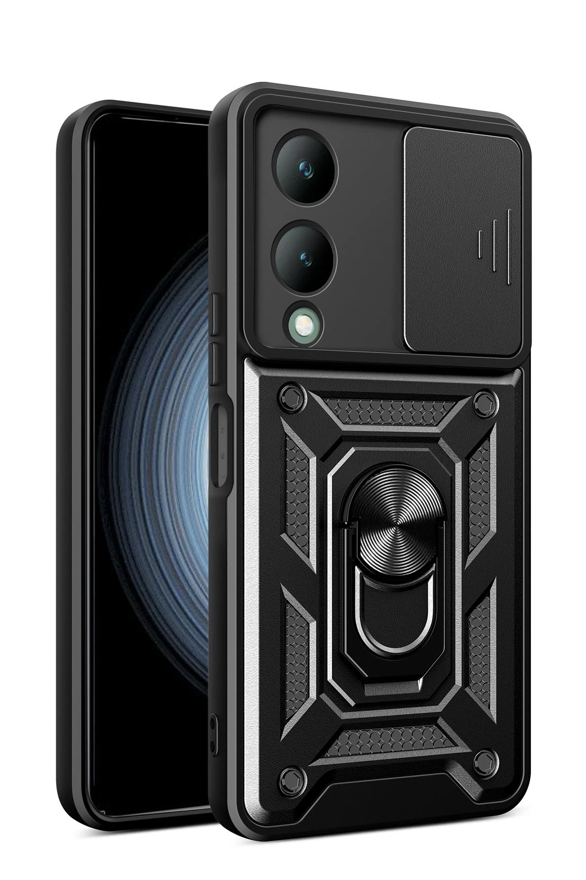 Vivo Y17S Kılıf Pars Lens Yüzüklü Silikon - Siyah-(5796)