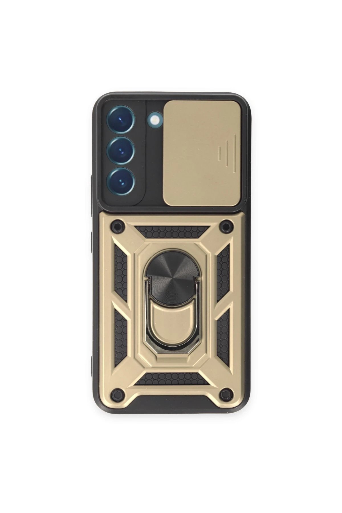 Samsung Galaxy S24 Kılıf Pars Lens Yüzüklü Silikon - Gold-(5796)
