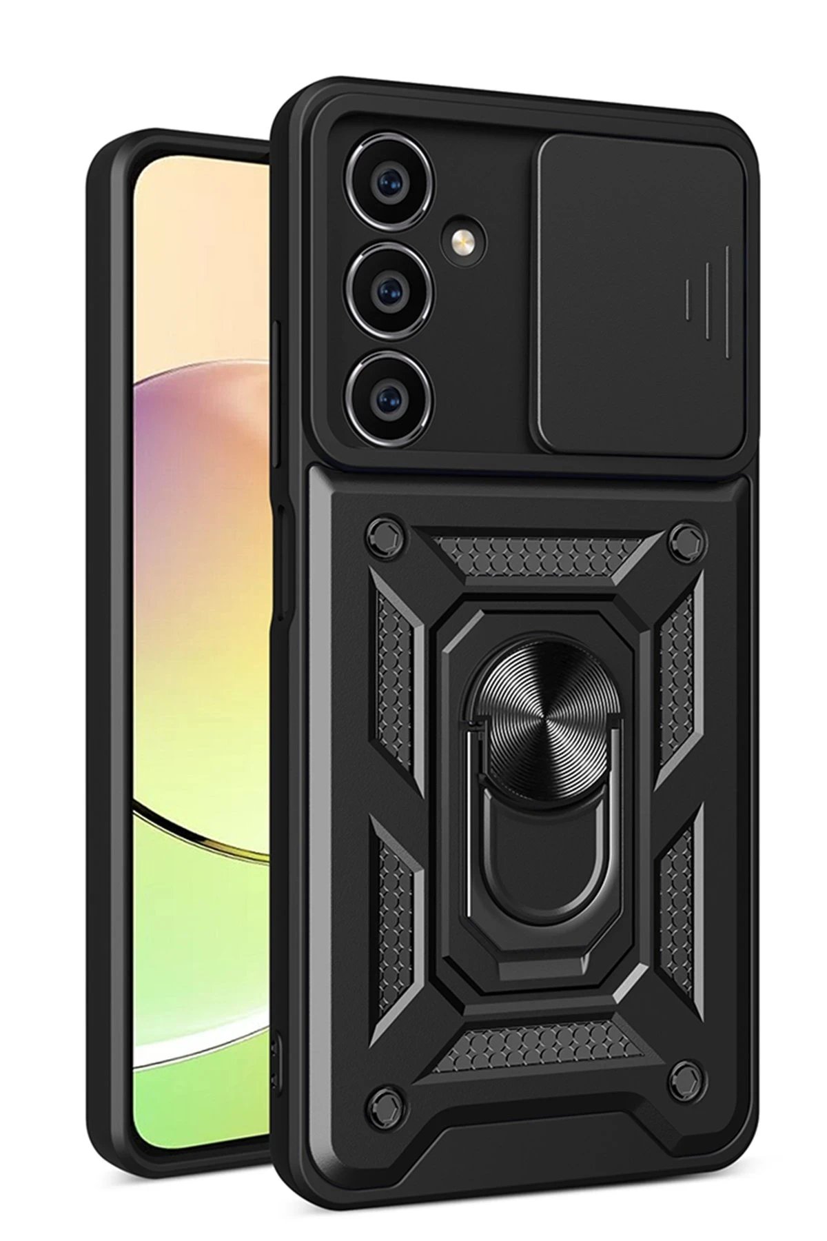 Samsung Galaxy A15 4G Kılıf Pars Lens Yüzüklü Silikon - Siyah-(5796)