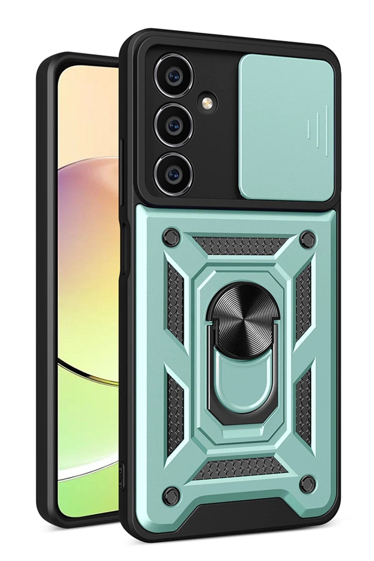 Samsung Galaxy A15 4G Kılıf Pars Lens Yüzüklü Silikon - Yeşil-(5796)