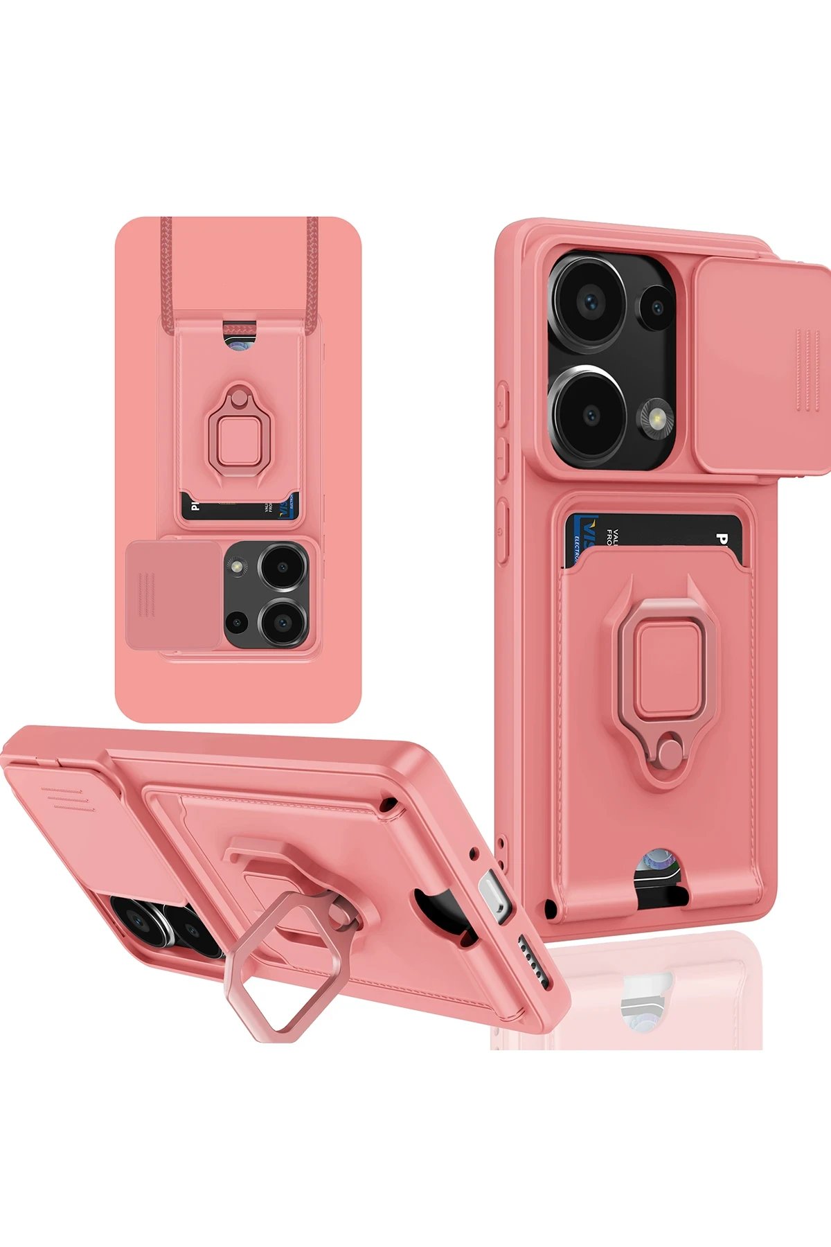 Xiaomi Redmi Note 13 Pro 4G Kılıf Zuma Kartvizitli Yüzüklü Silikon - Pembe-(5796)