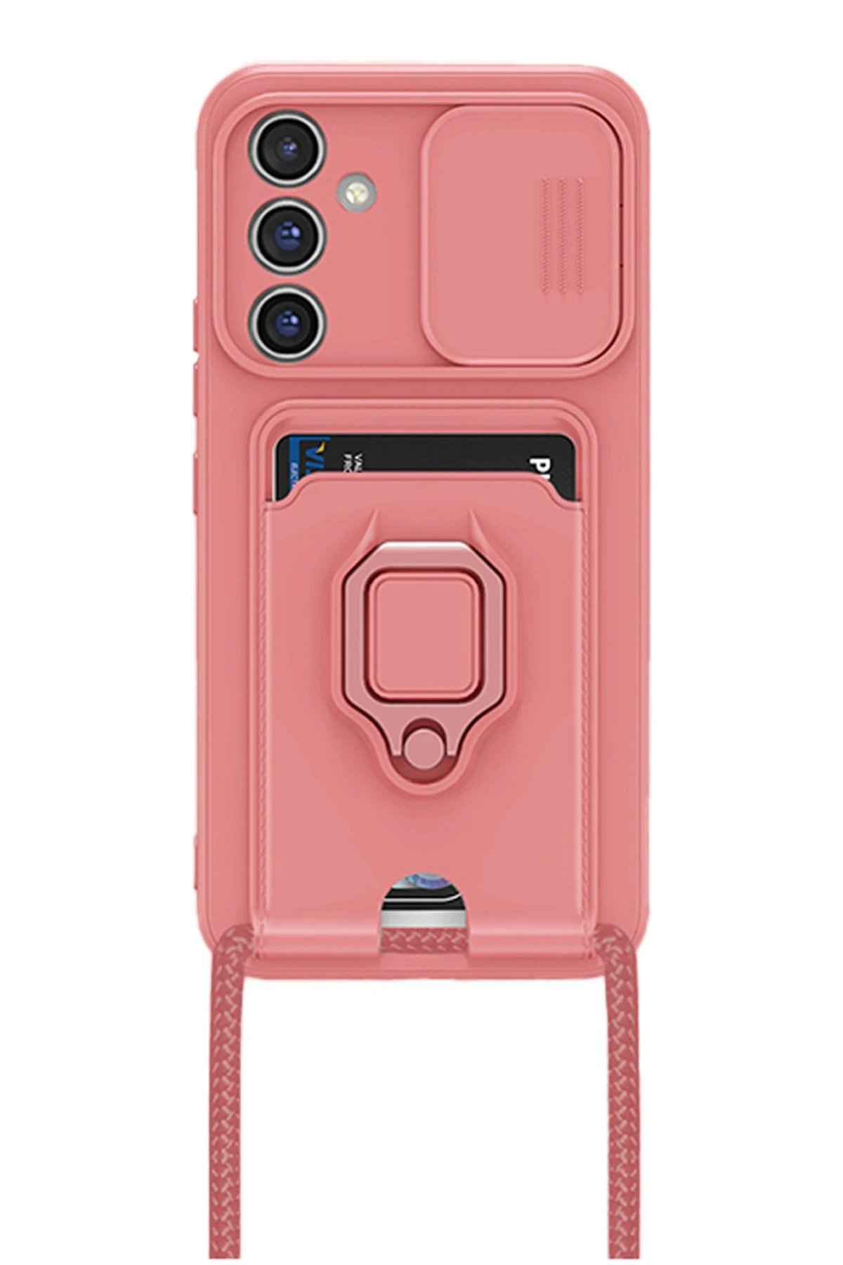 Samsung Galaxy A15 4G Kılıf Zuma Kartvizitli Yüzüklü Silikon - Pembe-(5796)