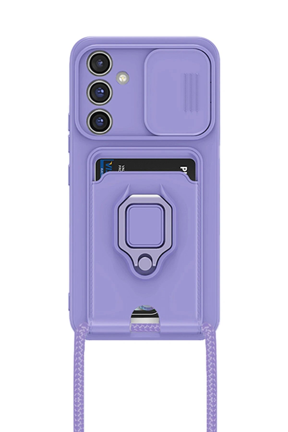 Samsung Galaxy A15 4G Kılıf Zuma Kartvizitli Yüzüklü Silikon - Lila-(5796)