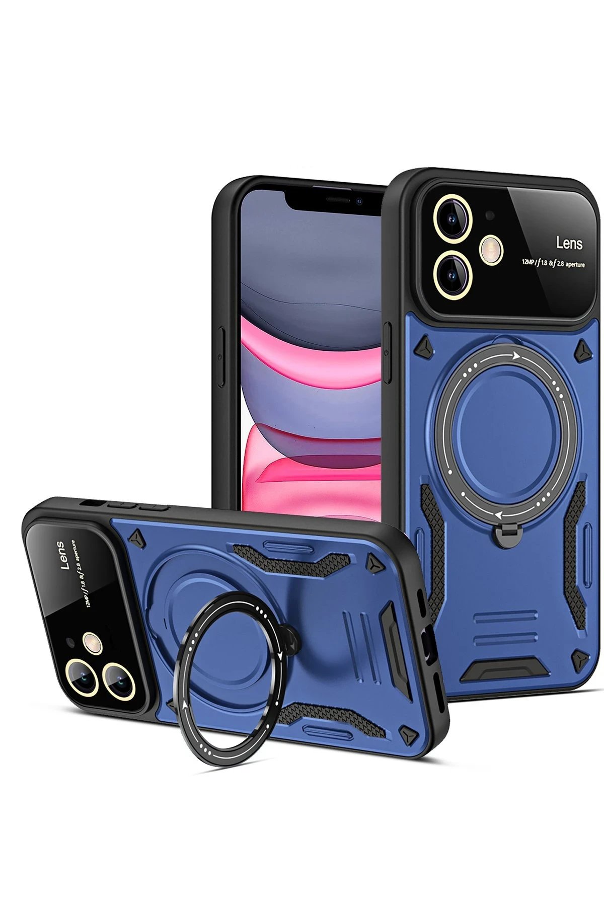 iPhone 11 Kılıf Joy Lens Standlı Kapak - Lacivert-(5796)