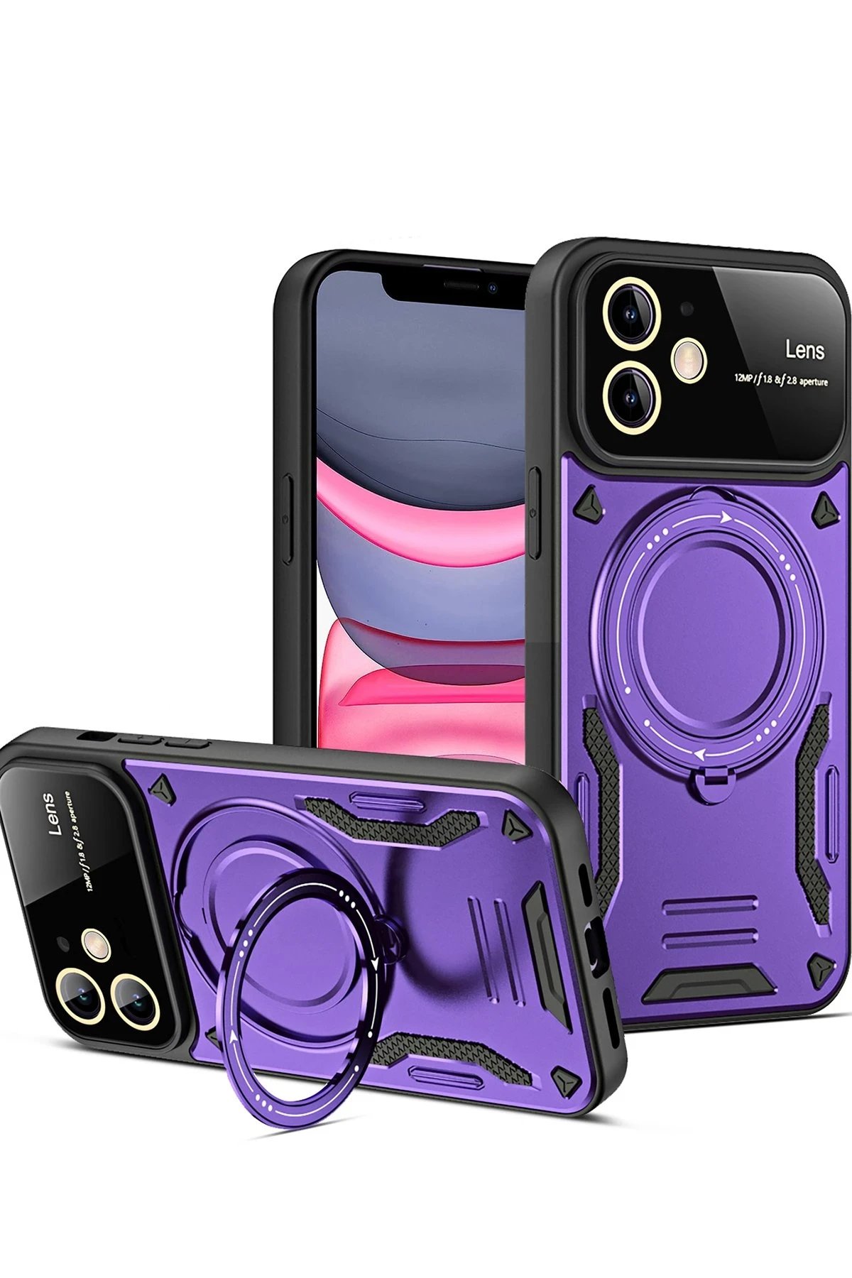 iPhone 11 Kılıf Joy Lens Standlı Kapak - Mor-(5796)