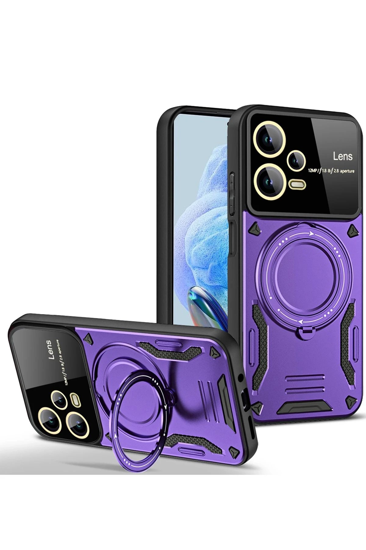 Xiaomi Redmi Note 12 Pro 5G Kılıf Joy Lens Standlı Kapak - Mor-(5796)