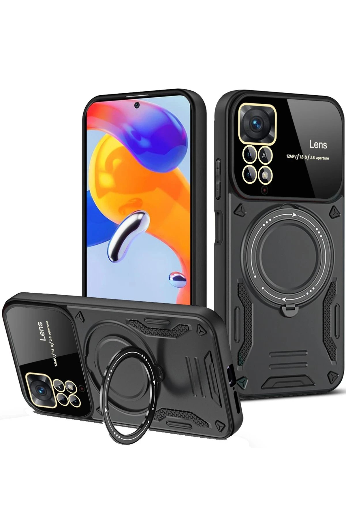 Xiaomi Redmi Note 12 Pro 4G Kılıf Joy Lens Standlı Kapak - Siyah-(5796)