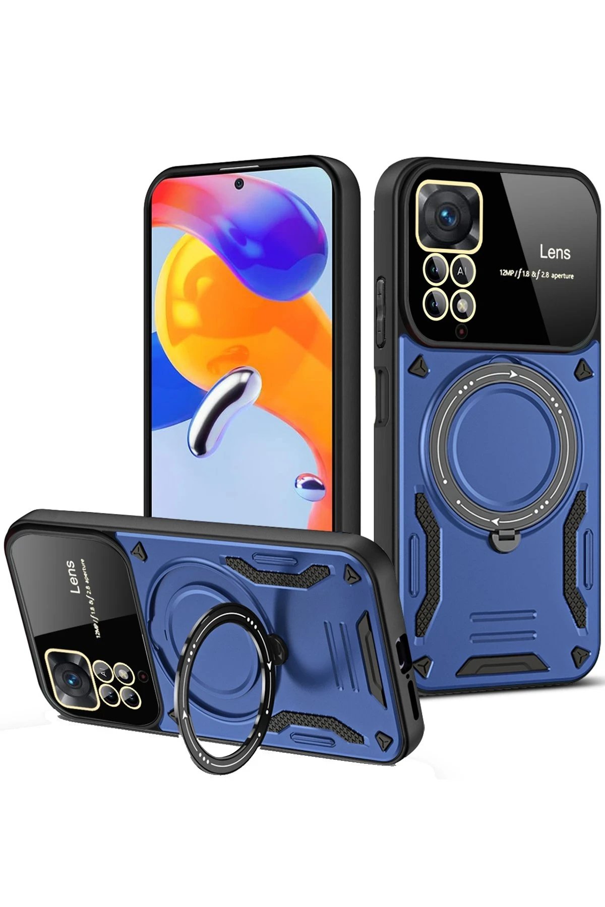 Xiaomi Redmi Note 12 Pro 4G Kılıf Joy Lens Standlı Kapak - Lacivert-(5796)