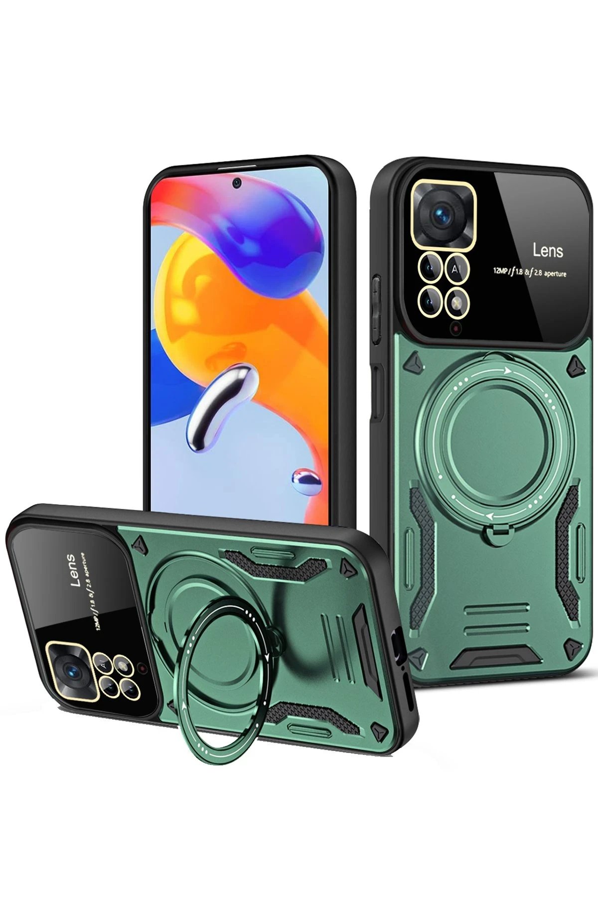 Xiaomi Redmi Note 12 Pro 4G Kılıf Joy Lens Standlı Kapak - Koyu Yeşil-(5796)