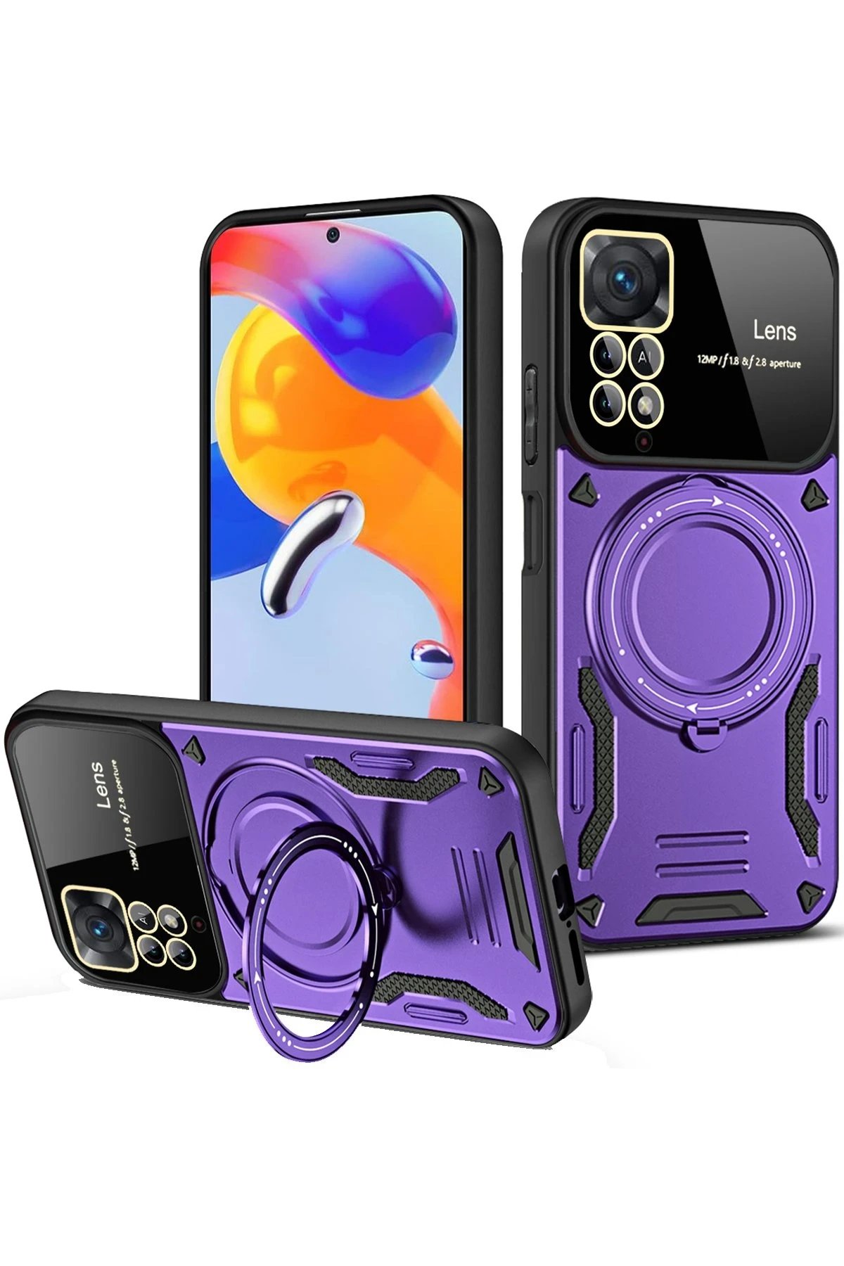 Xiaomi Redmi Note 12 Pro 4G Kılıf Joy Lens Standlı Kapak - Mor-(5796)