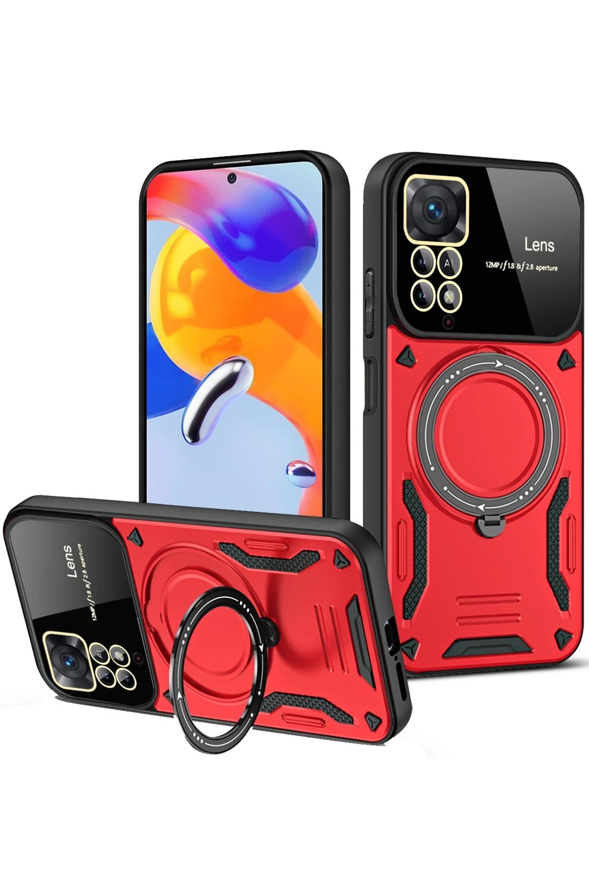 Xiaomi Redmi Note 12 Pro 4G Kılıf Joy Lens Standlı Kapak - Kırmızı-(5796)
