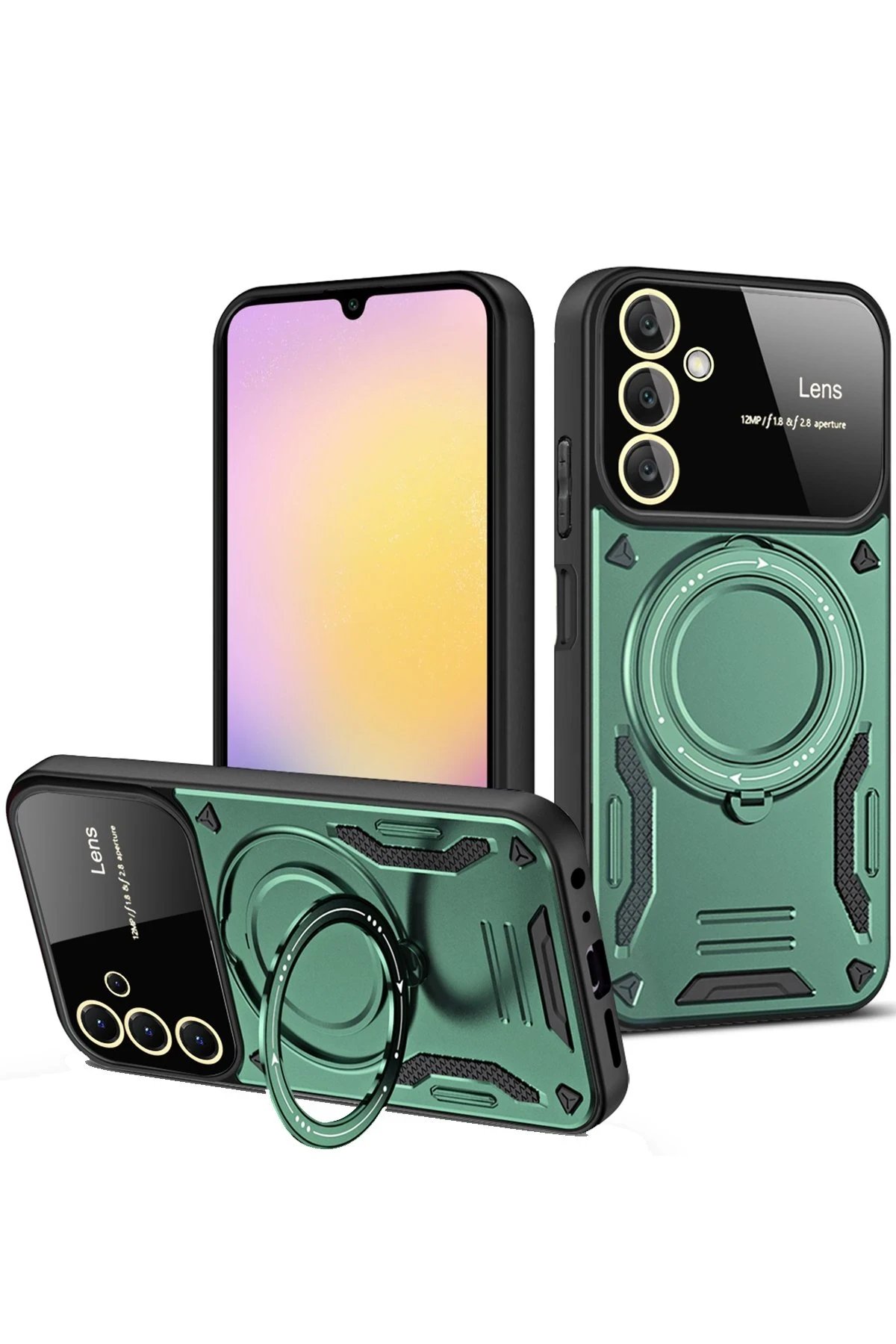 Samsung Galaxy A55 5G Kılıf Joy Lens Standlı Kapak - Koyu Yeşil-(5796)