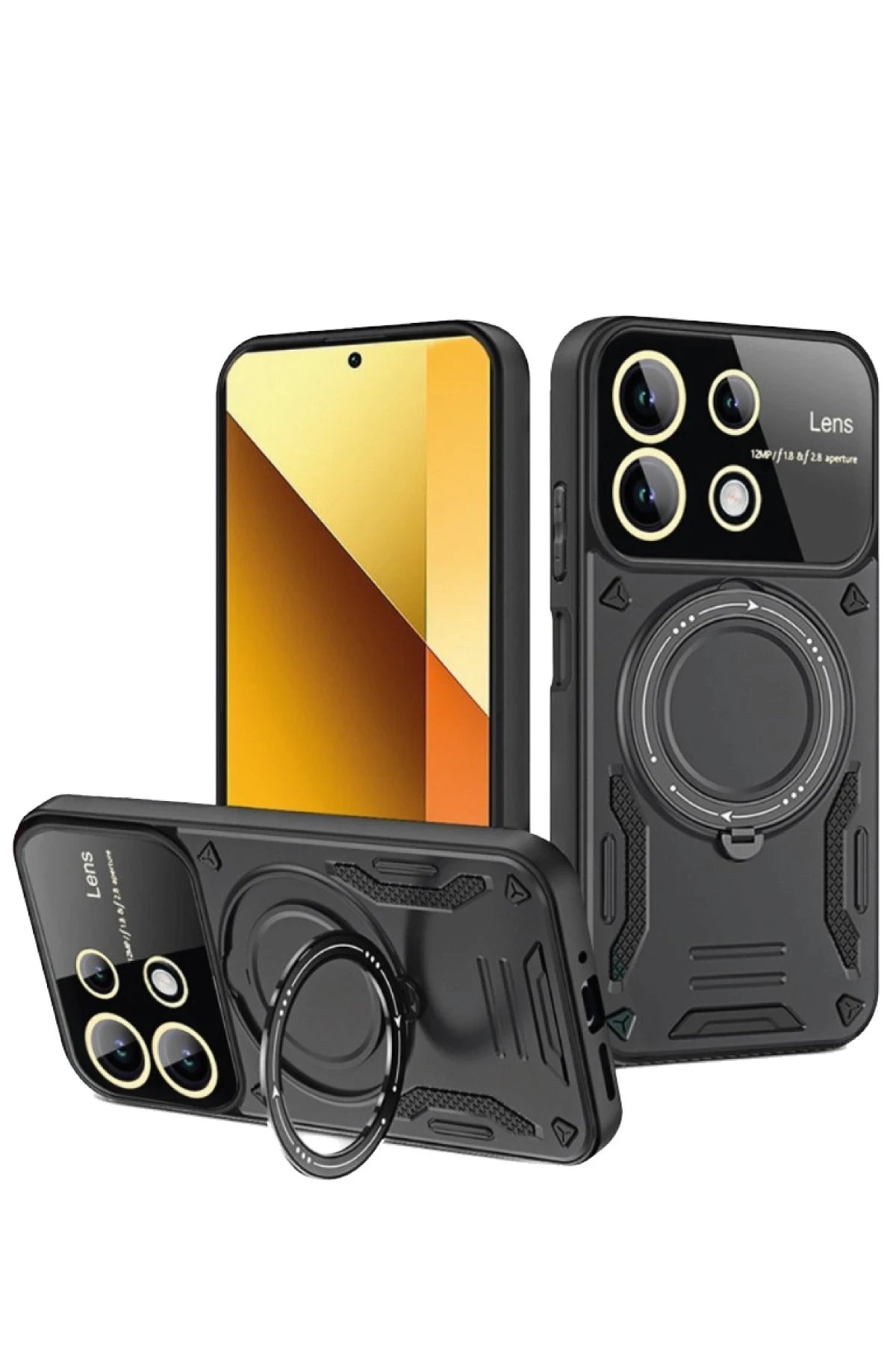 Xiaomi Redmi Note 13 4G Kılıf Joy Lens Standlı Kapak - Siyah-(5796)