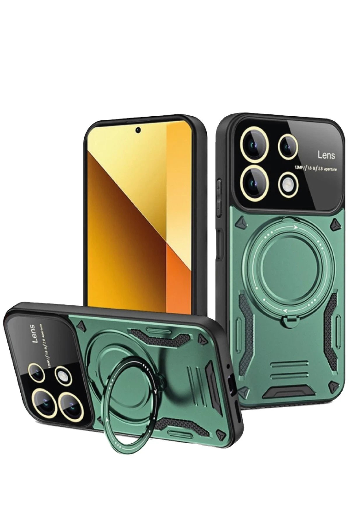 Xiaomi Redmi Note 13 4G Kılıf Joy Lens Standlı Kapak - Koyu Yeşil-(5796)