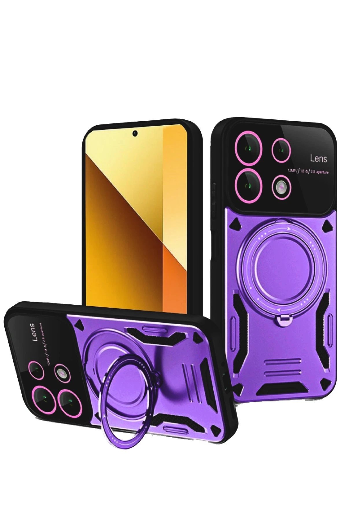 Xiaomi Redmi Note 13 4G Kılıf Joy Lens Standlı Kapak - Mor-(5796)