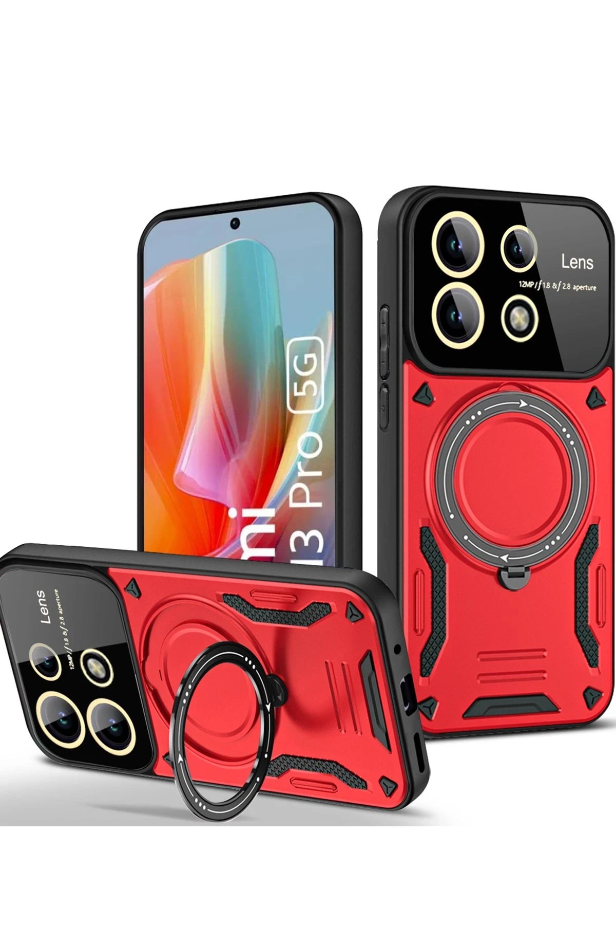Xiaomi Redmi Note 13 Pro 4G Kılıf Joy Lens Standlı Kapak - Kırmızı-(5796)
