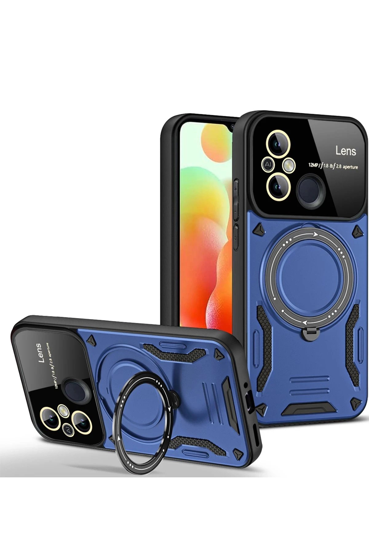 Xiaomi Redmi 12C Kılıf Joy Lens Standlı Kapak - Lacivert-(5796)