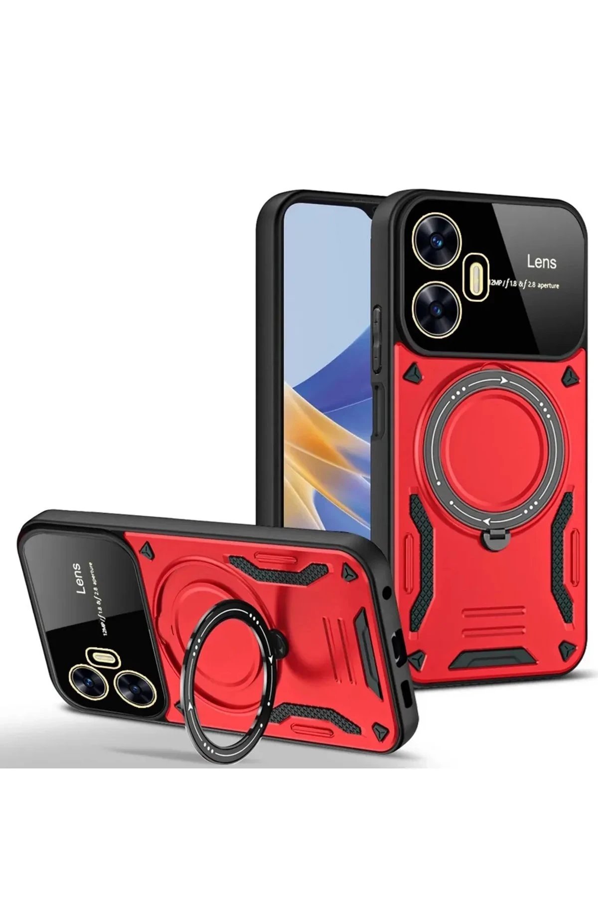 Realme C55 Kılıf Joy Lens Standlı Kapak - Kırmızı-(5796)
