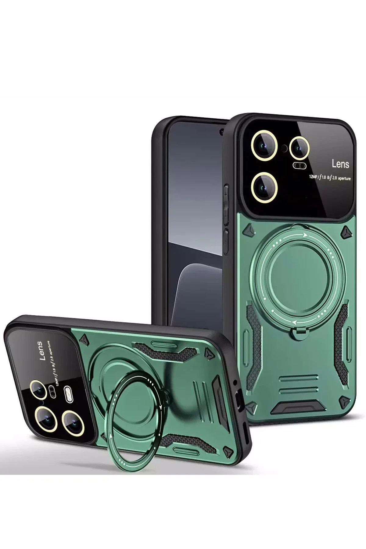 Xiaomi Mi 13T Pro Kılıf Joy Lens Standlı Kapak - Koyu Yeşil-(5796)