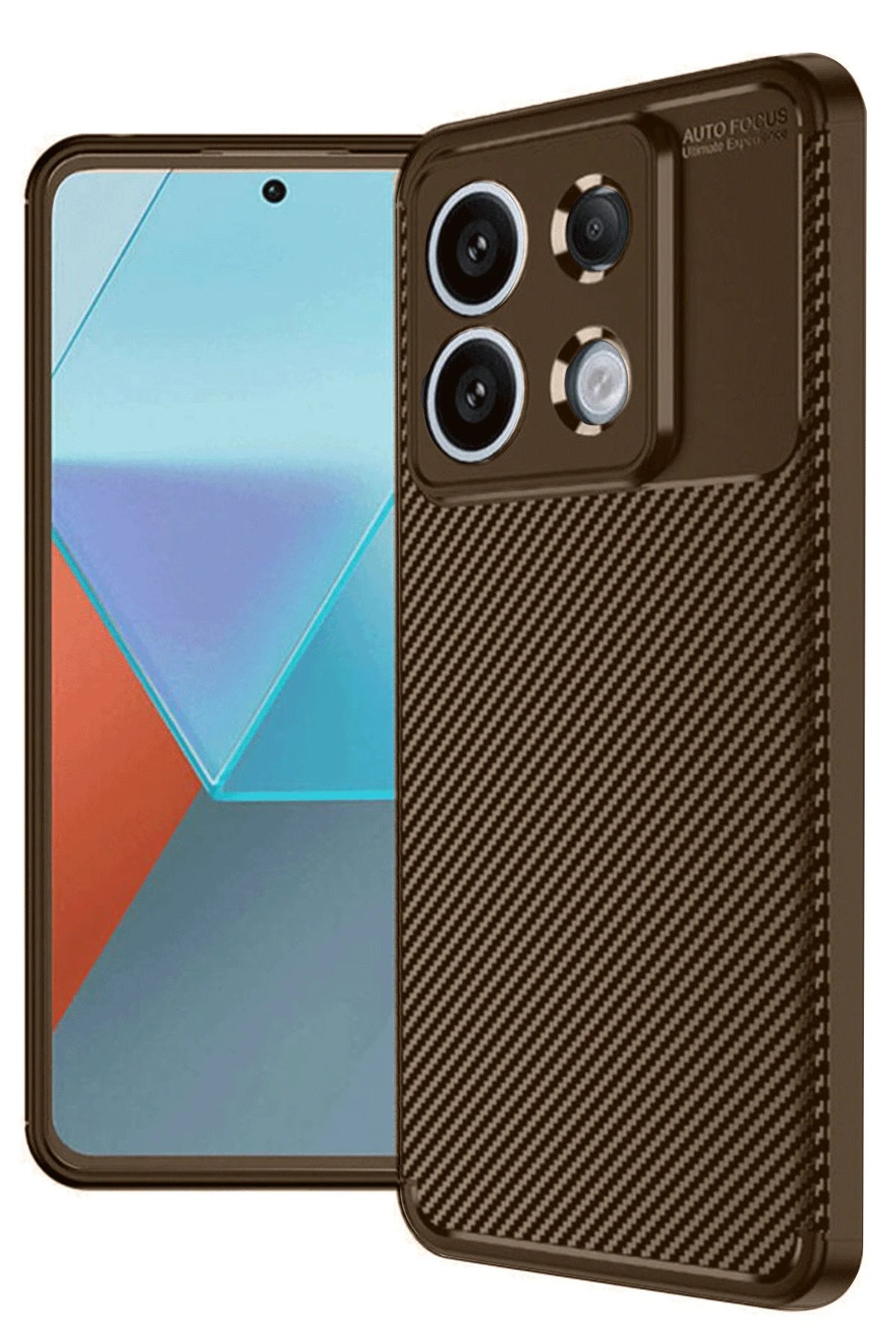 Xiaomi Redmi Note 13 Pro 4G Kılıf Auto Focus Karbon Kapak - Kahverengi-(5796)