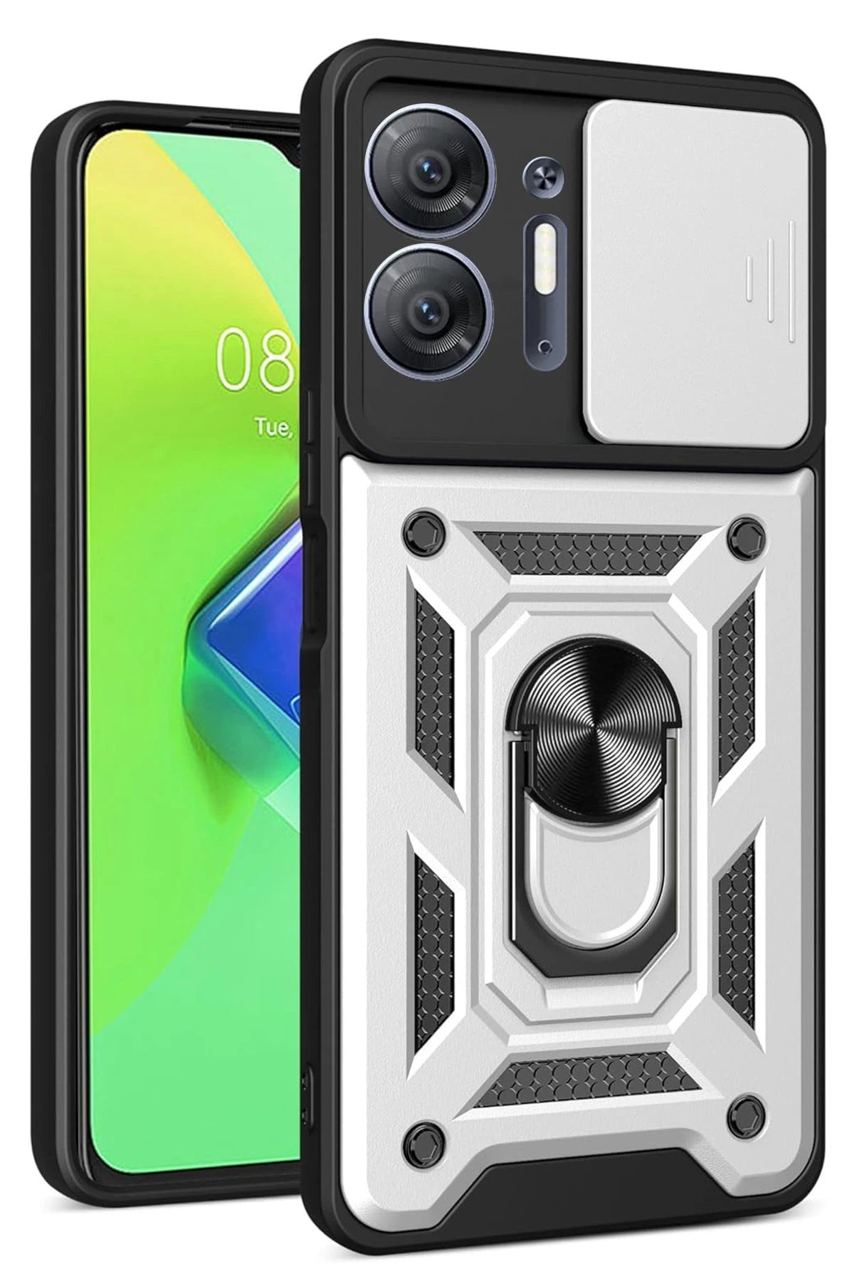 İnfinix Hot 30 5G Kılıf Pars Lens Yüzüklü Silikon - Gümüş-(5796)