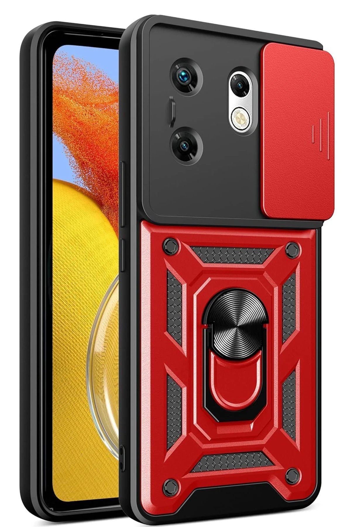 İnfinix Zero 30 4G Kılıf Pars Lens Yüzüklü Silikon - Kırmızı-(5796)