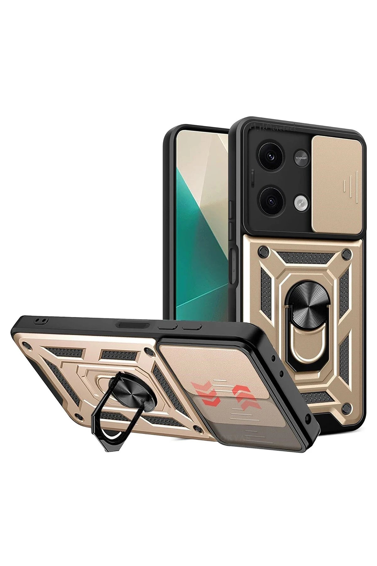 Xiaomi Poco X6 Kılıf Pars Lens Yüzüklü Silikon - Gold-(5796)