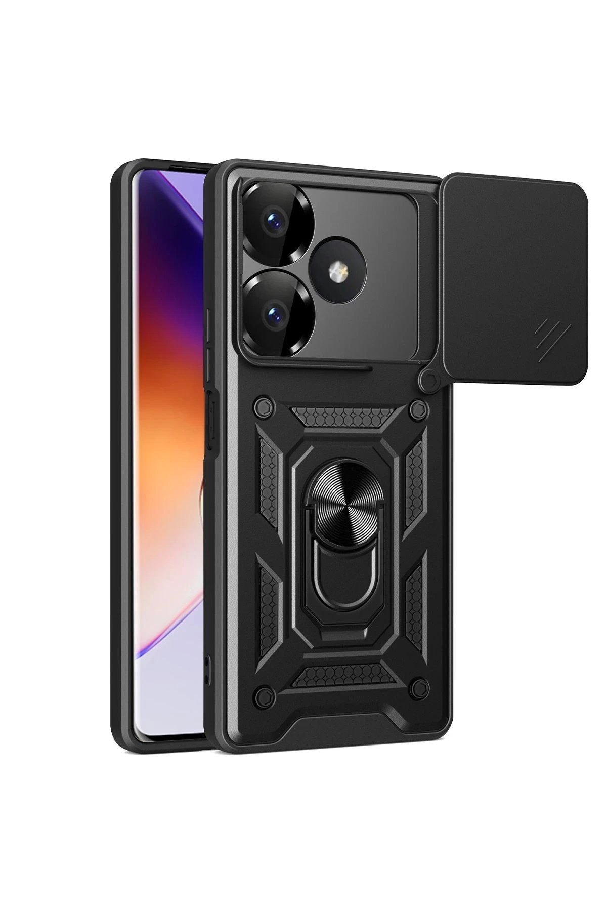 Xiaomi Redmi 13 4G Kılıf Pars Lens Yüzüklü Silikon - Siyah-(5796)