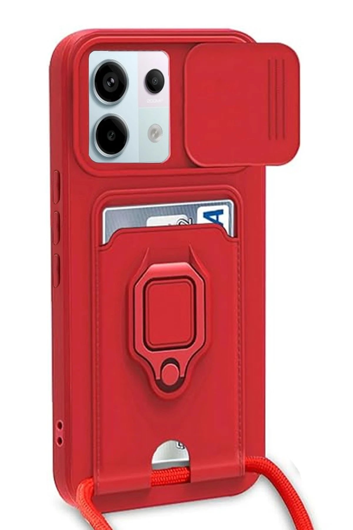 Xiaomi Redmi Note 13 Pro 5G Kılıf Zuma Kartvizitli Yüzüklü Silikon - Kırmızı-(5796)