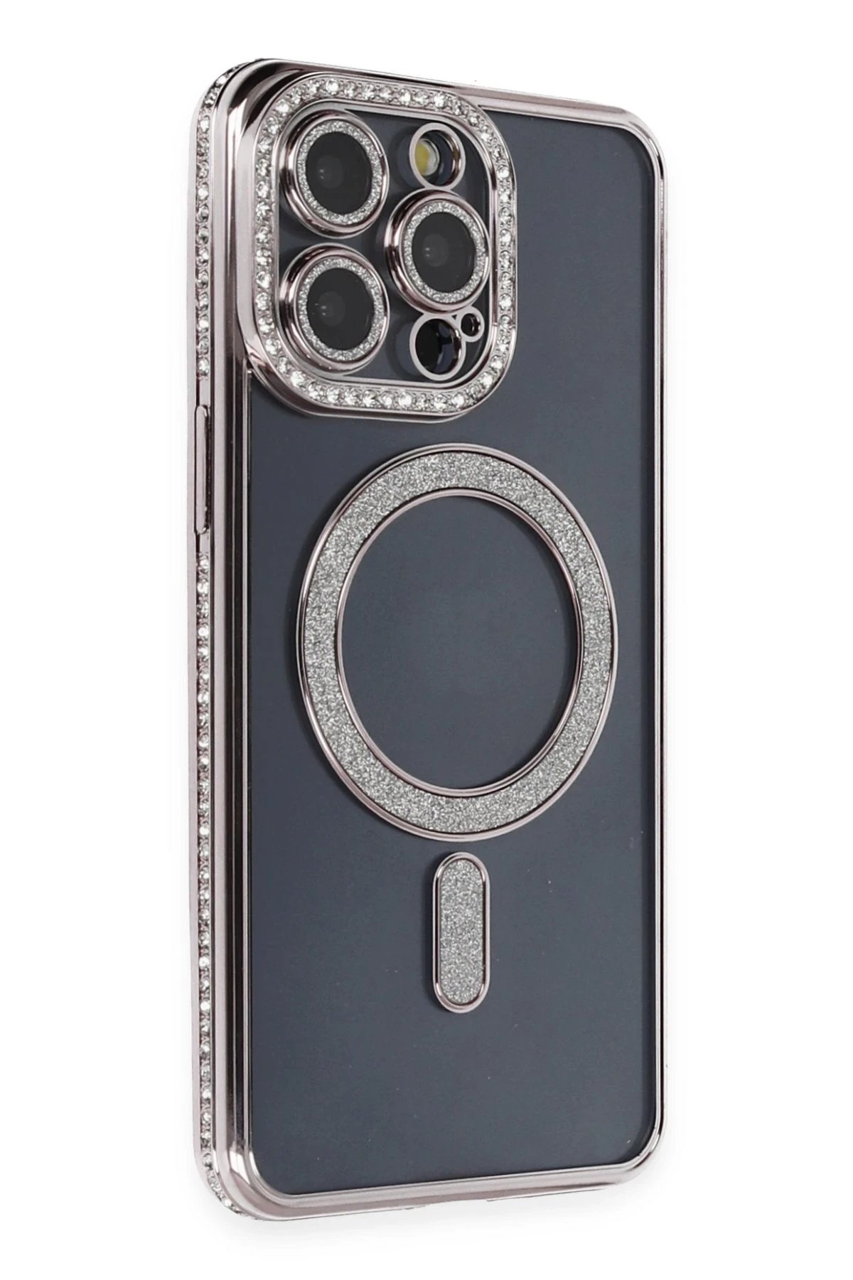 iPhone 14 Pro Kılıf Joke Simli Magneticsafe Kılıf - Gri-(5796)