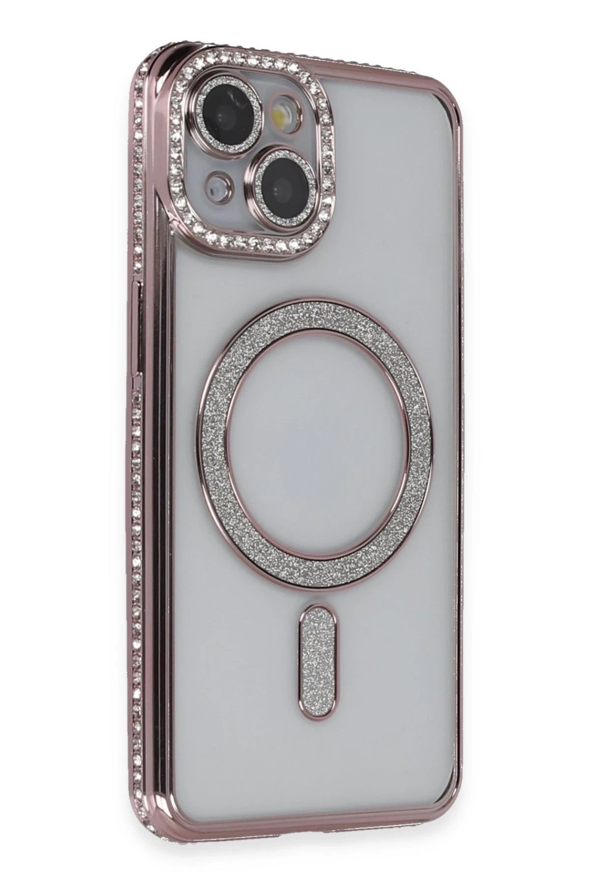 iPhone 14 Kılıf Joke Simli Magneticsafe Kılıf - Pembe-(5796)