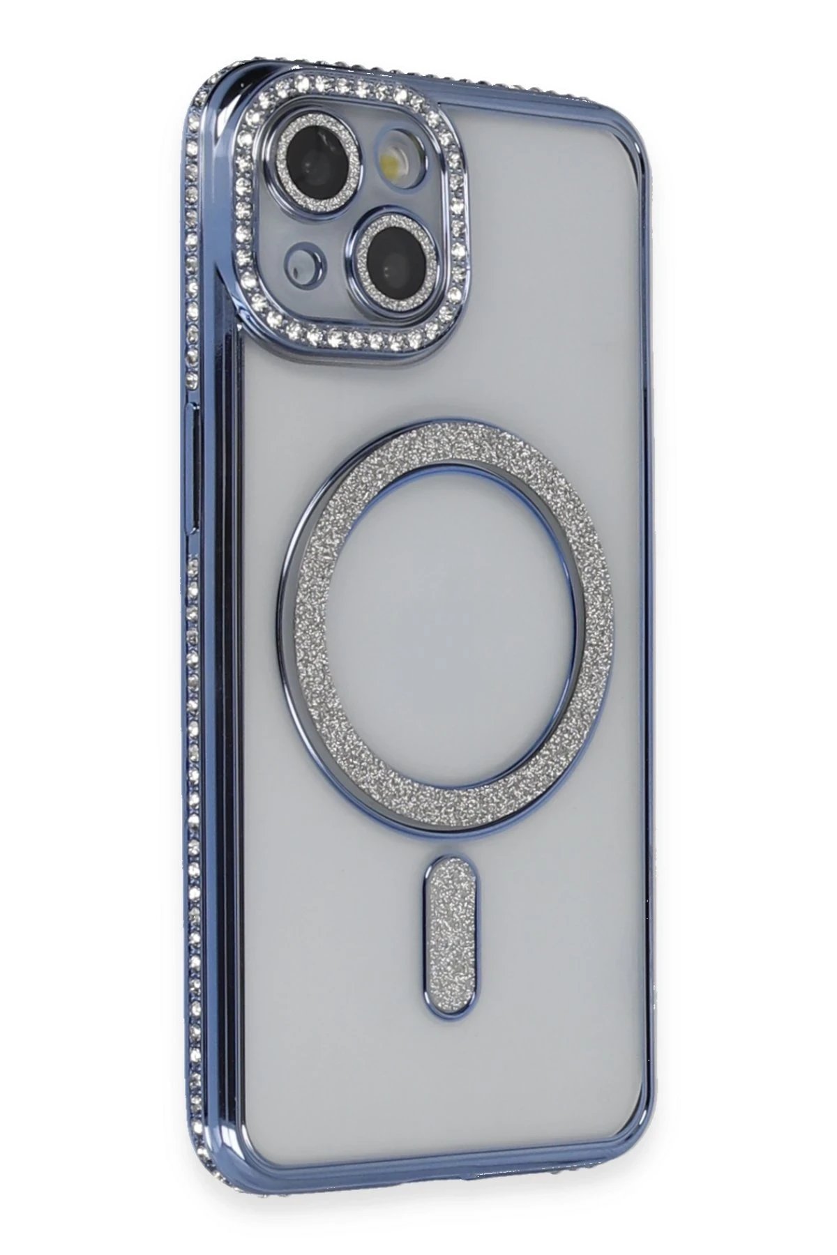 iPhone 13 Kılıf Joke Simli Magneticsafe Kılıf - Mavi-(5796)