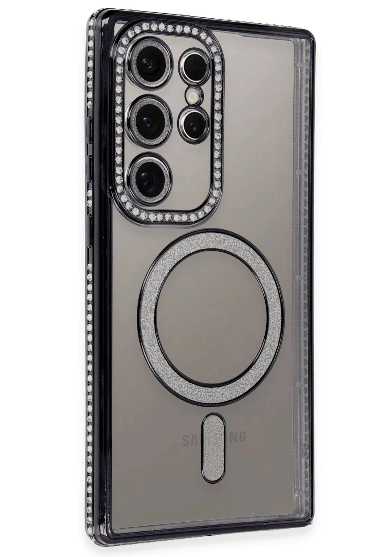 Samsung Galaxy S24 Ultra Kılıf Joke Simli Magneticsafe Kılıf - Siyah-(5796)
