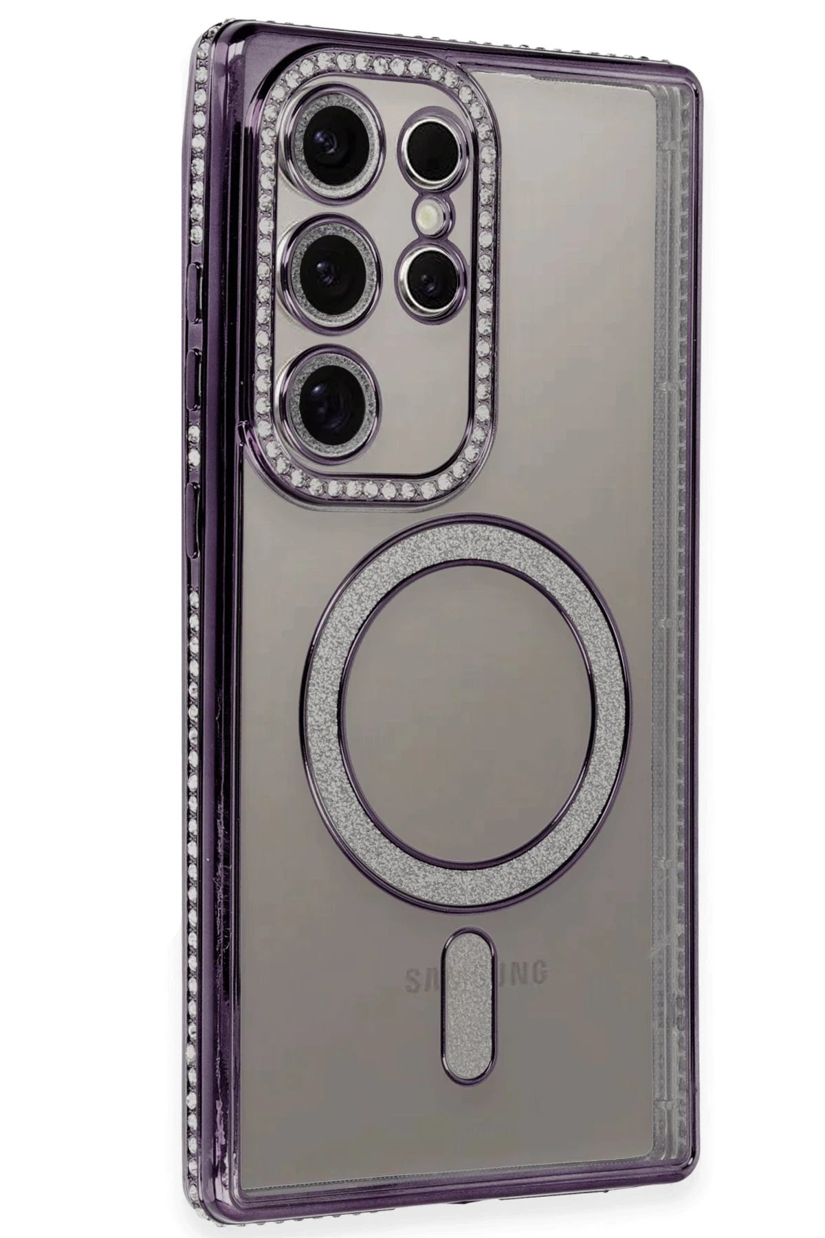 Samsung Galaxy S24 Ultra Kılıf Joke Simli Magneticsafe Kılıf - Derin Mor-(5796)