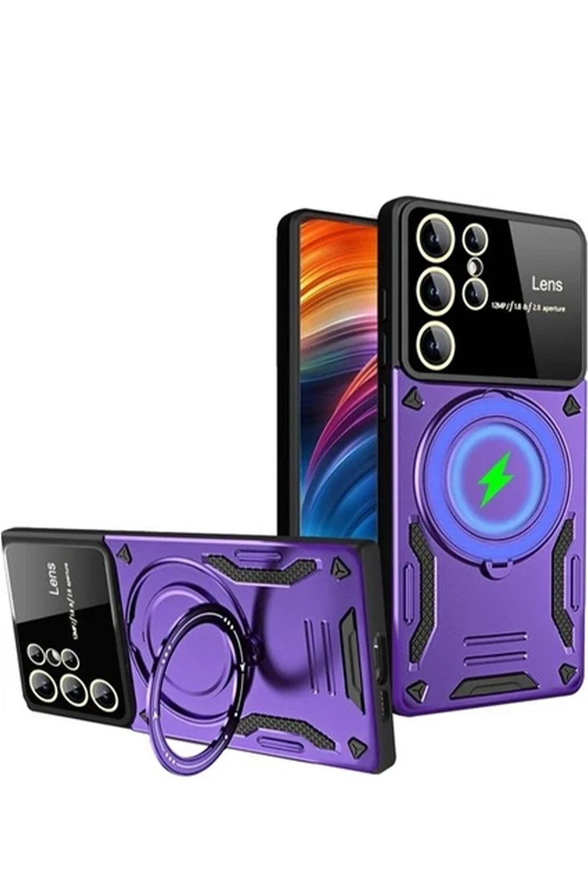 Samsung Galaxy S24 Ultra Kılıf Joy Lens Standlı Kapak - Mor-(5796)