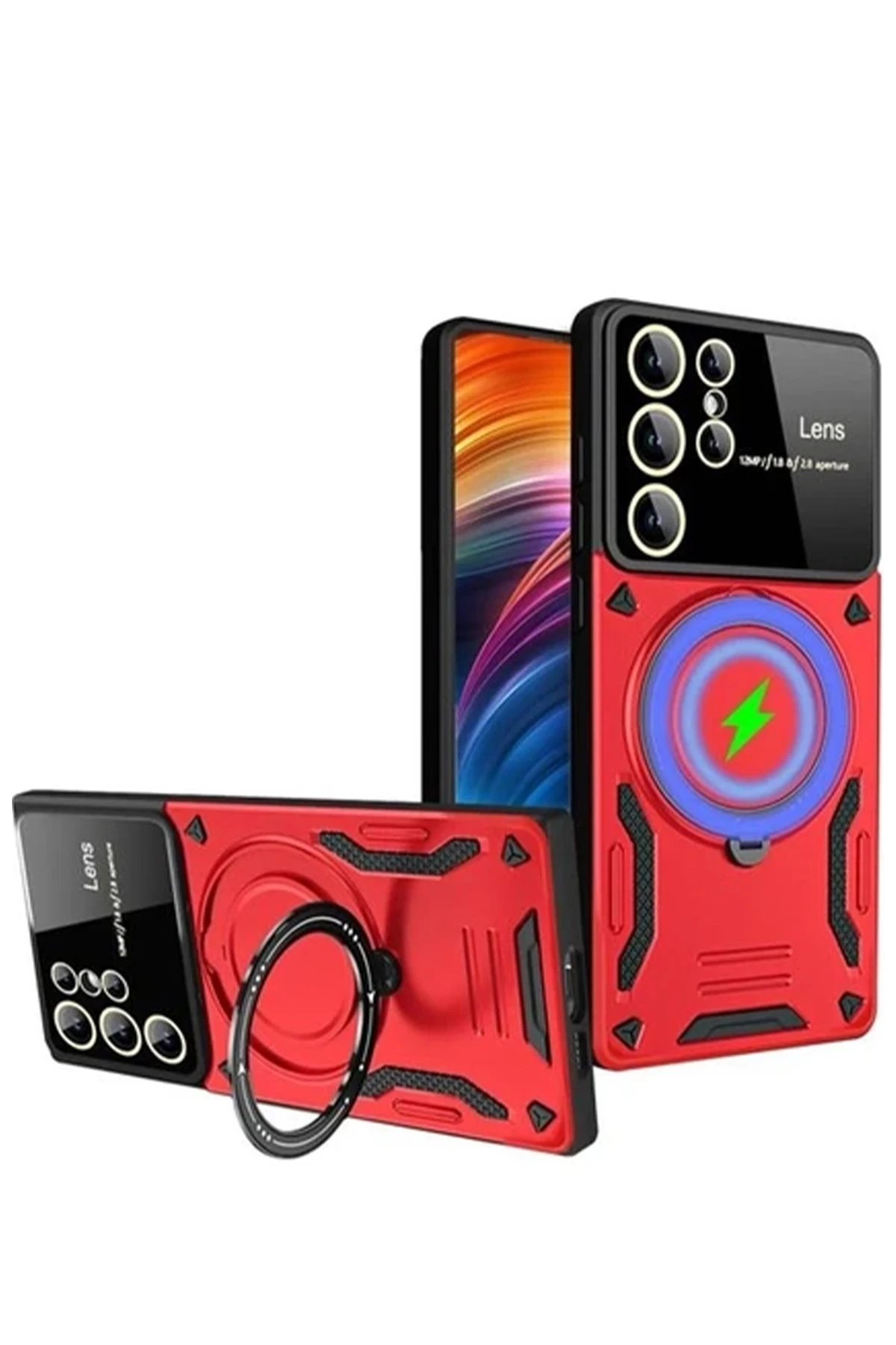 Samsung Galaxy S24 Ultra Kılıf Joy Lens Standlı Kapak - Kırmızı-(5796)