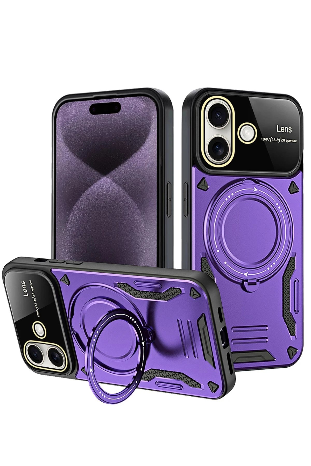 iPhone 16 Kılıf Joy Lens Standlı Kapak - Mor-(5796)