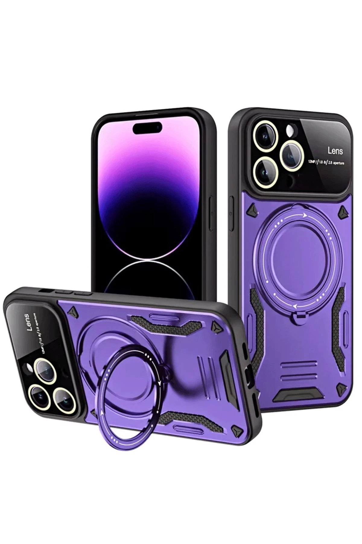 iPhone 16 Pro Kılıf Joy Lens Standlı Kapak - Mor-(5796)
