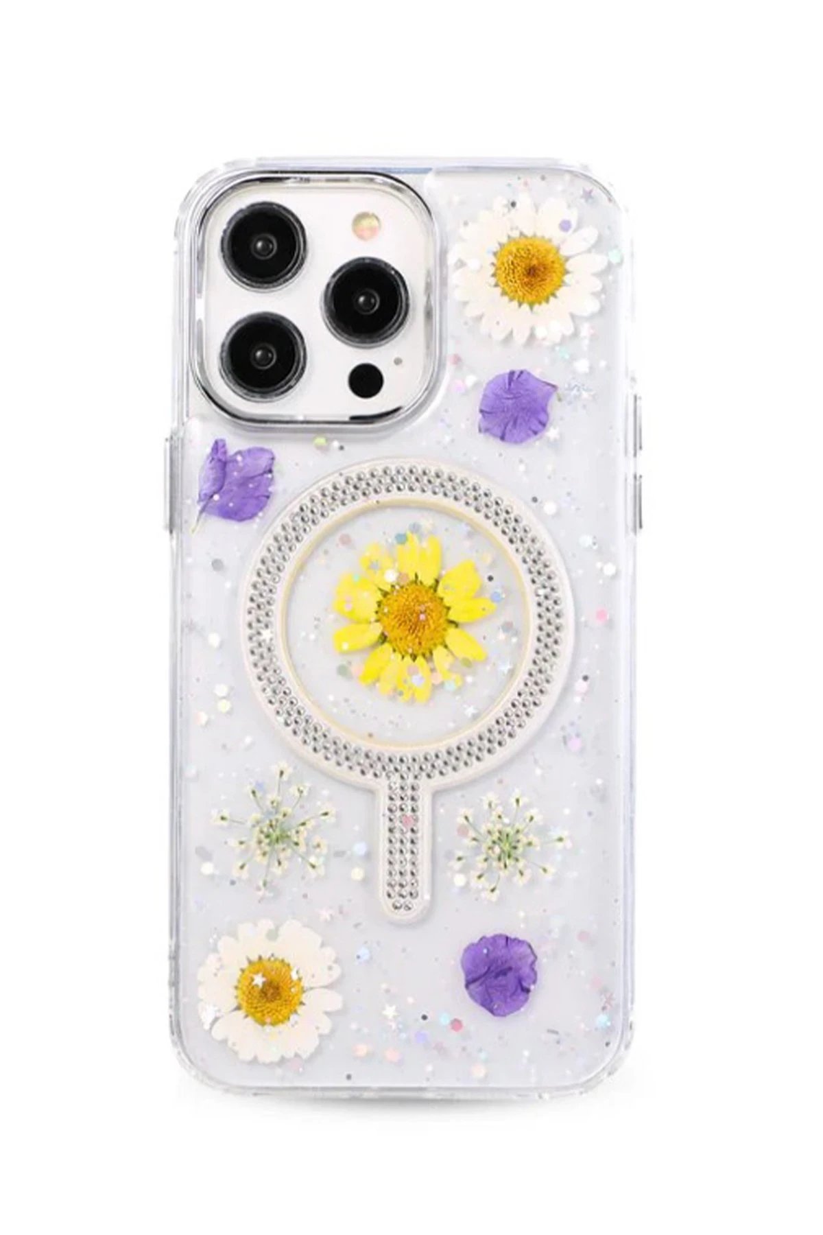 iPhone 14 Pro Max Flower Magsafe Kapak - Sarı-(5796)