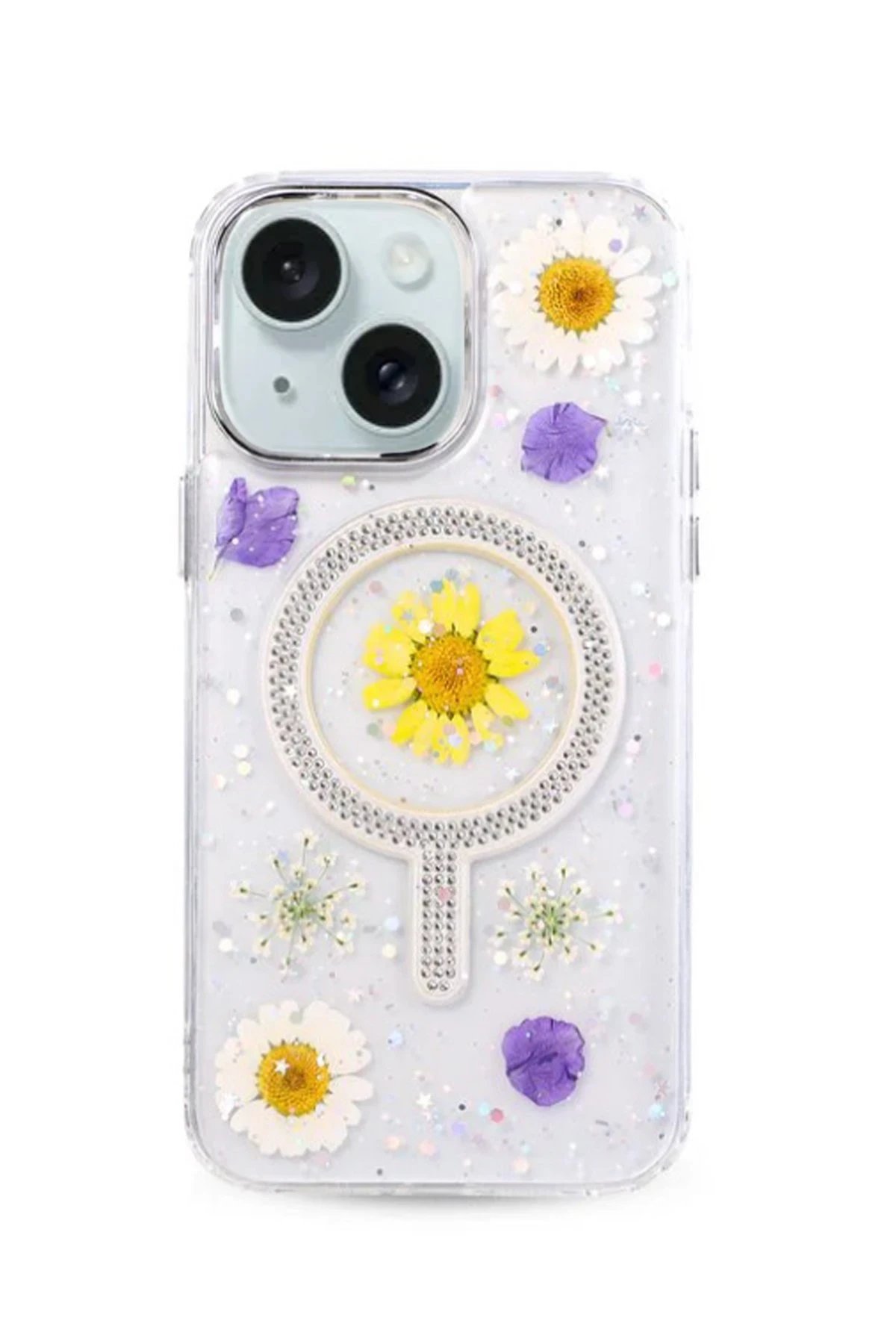 iPhone 15 Flower Magsafe Kapak - Sarı-(5796)