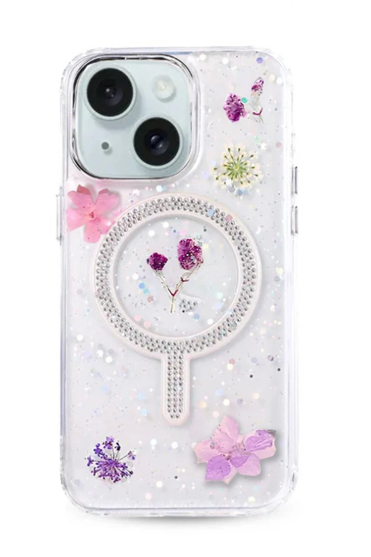 iPhone 15 Flower Magsafe Kapak - Mor-(5796)