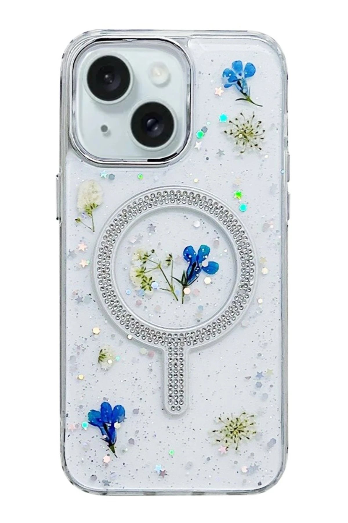 iPhone 15 Flower Magsafe Kapak - Krem-(5796)