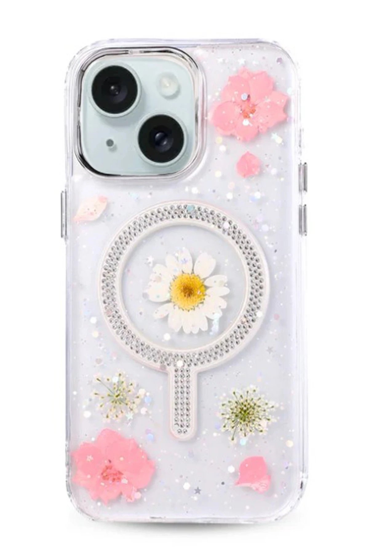 iPhone 15 Flower Magsafe Kapak - Pembe-(5796)