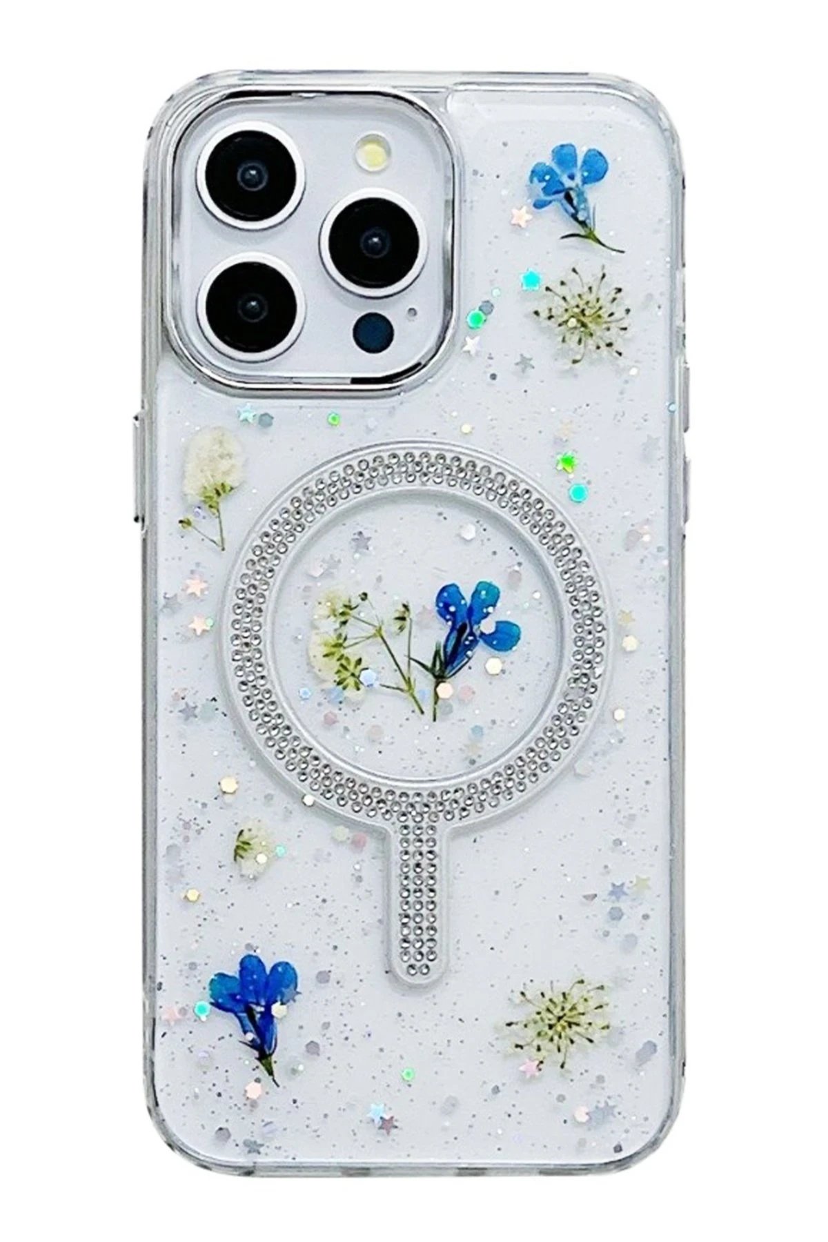 iPhone 15 Pro Flower Magsafe Kapak - Krem-(5796)