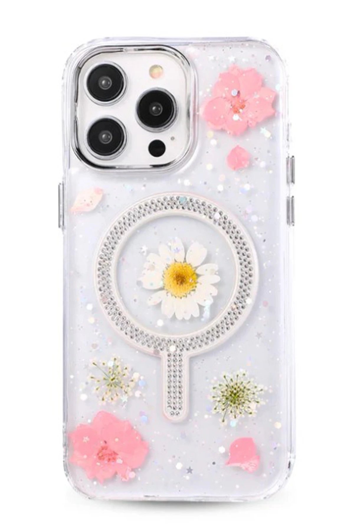 iPhone 15 Pro Flower Magsafe Kapak - Pembe-(5796)