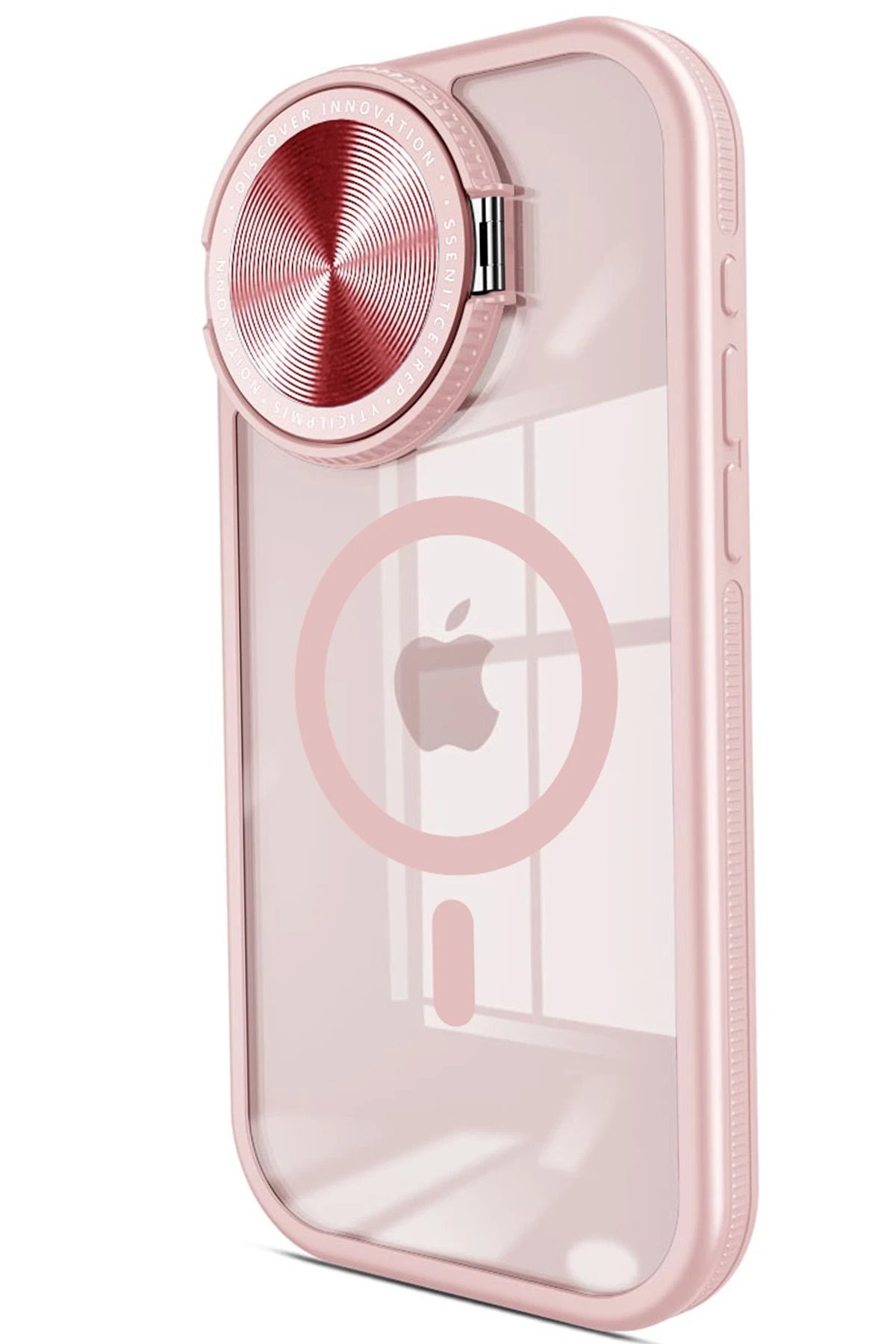 iPhone 15 Pro Kılıf Teleskop Lens Magsafe Silikon Kapak - Pembe-(5796)