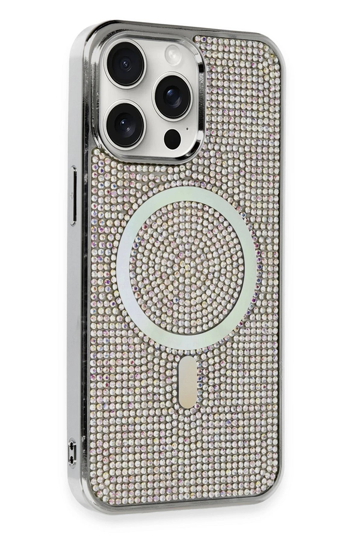 iPhone 15 Pro Kılıf Diamond Magsafe Kapak - Rainbow-(5796)