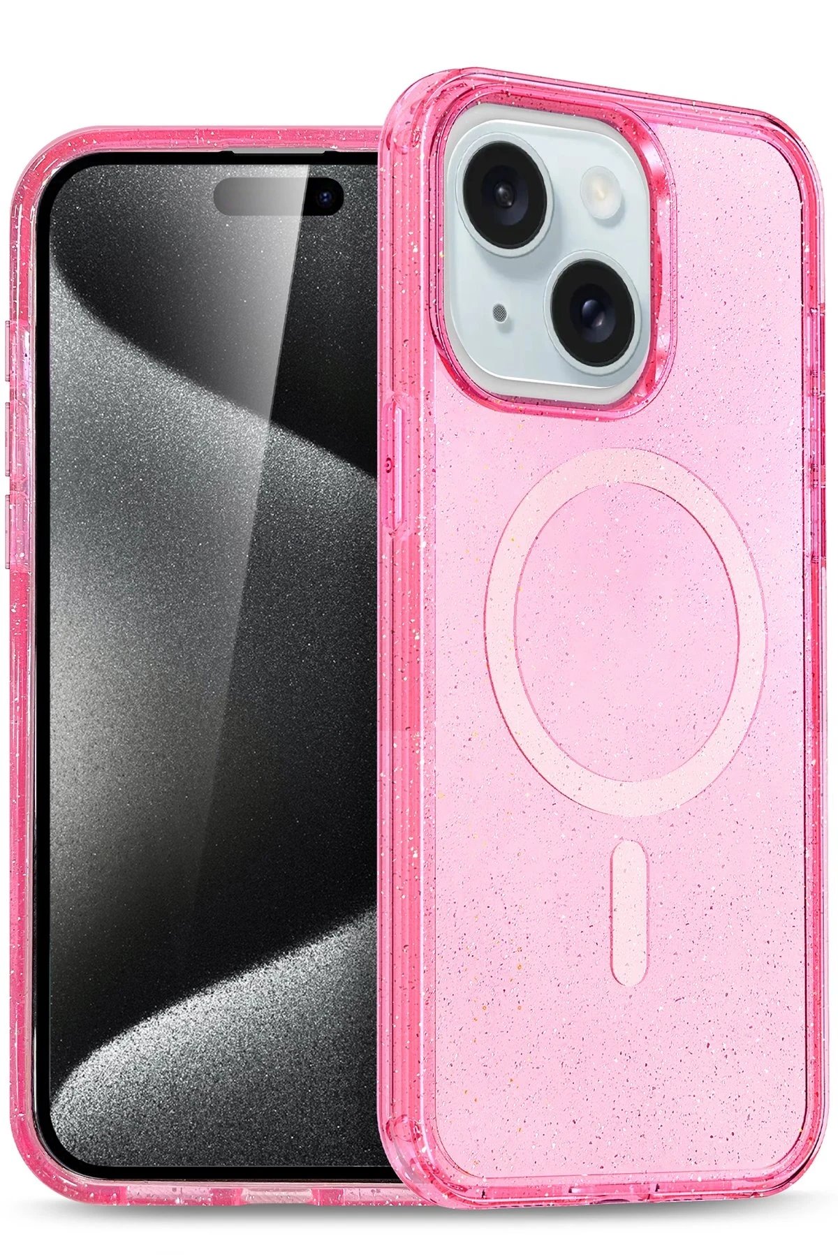 iPhone 15 Plus Kılıf Star Magsafe Kapak - Pembe-(5796)