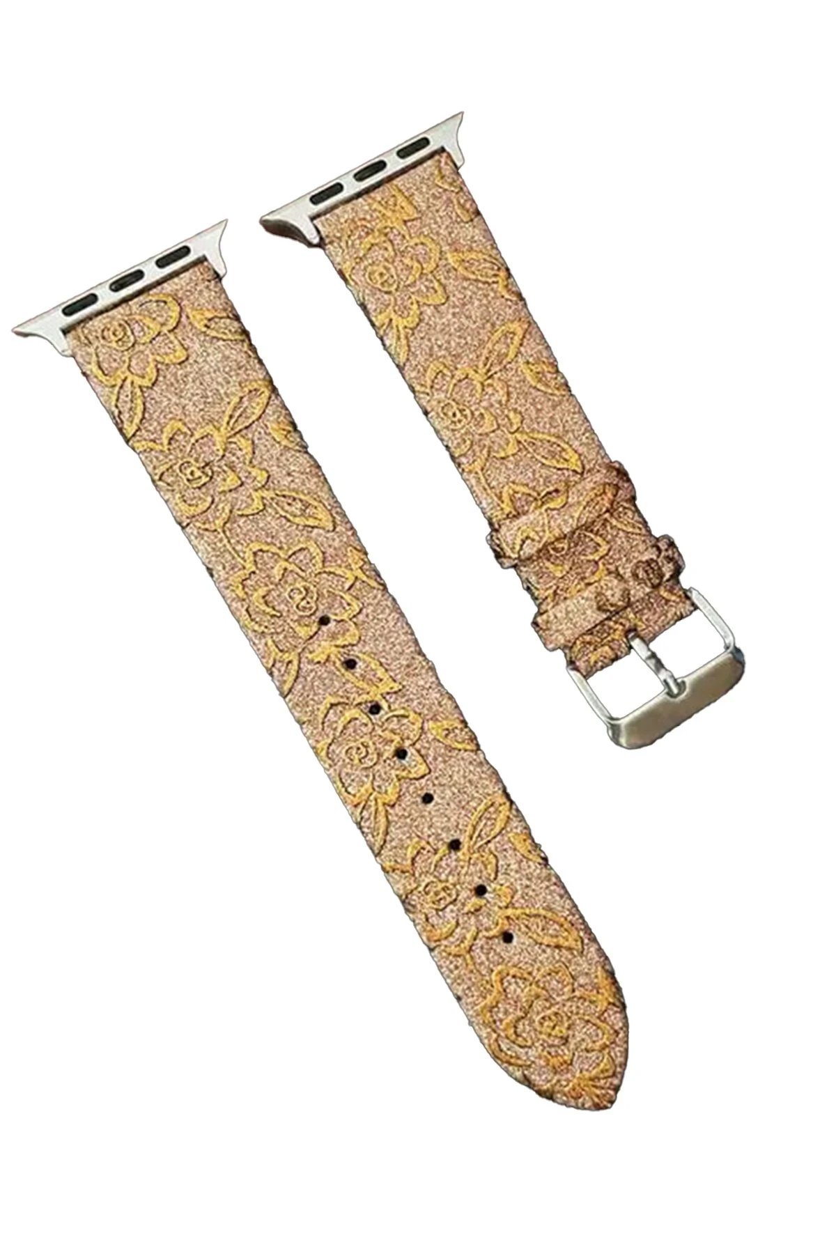 Apple Watch 42mm Creeper Desenli Kordon - Gold-(5796)
